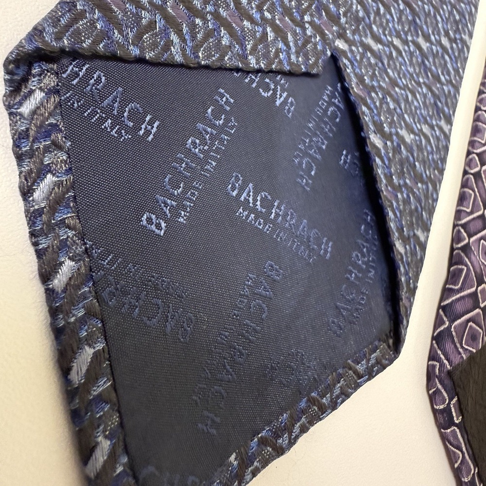 Lot Of 2 Bachrach Silk Necktie Purple Blue 60"x3.5" Geometric Classic Simple - Picture 2 of 14